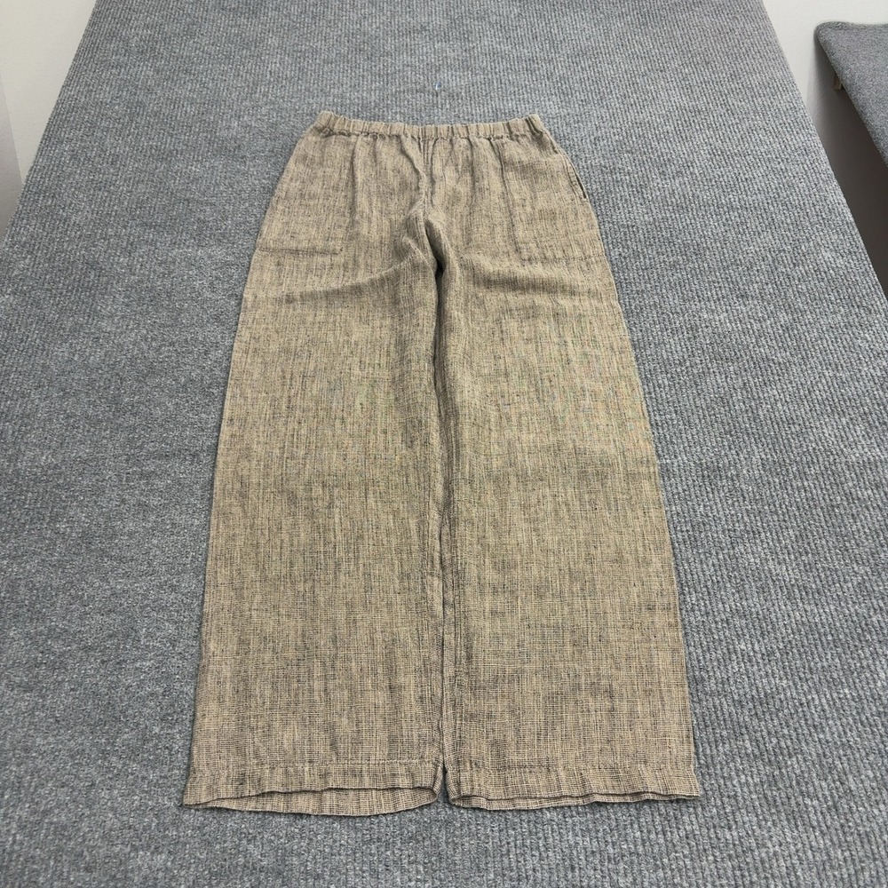 Vintage Chicos Design Pants Womens 1 Brown Linen Wide Leg Elastic Waist Casual